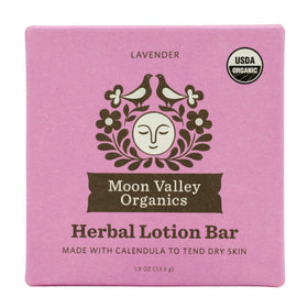 Moon Valley Organics front packaging showing lavender and beeswax benefits
