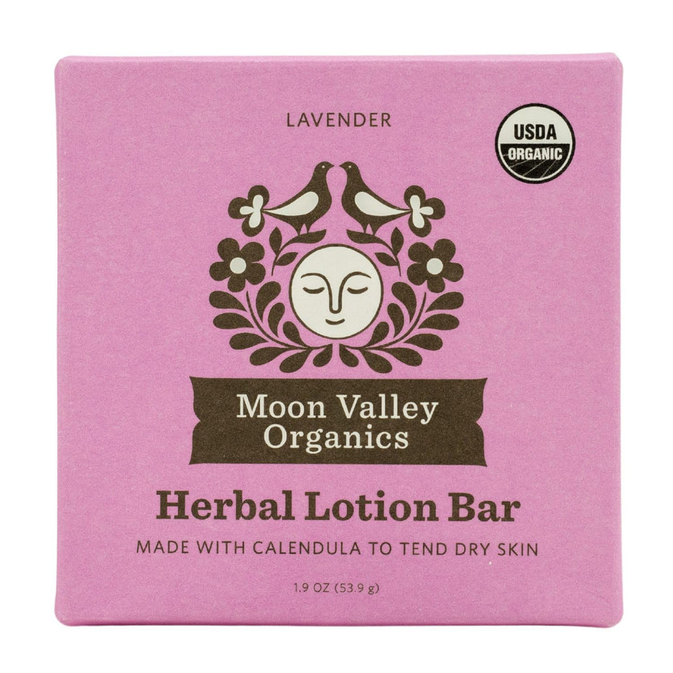 Moon Valley Organics front packaging showing lavender and beeswax benefits