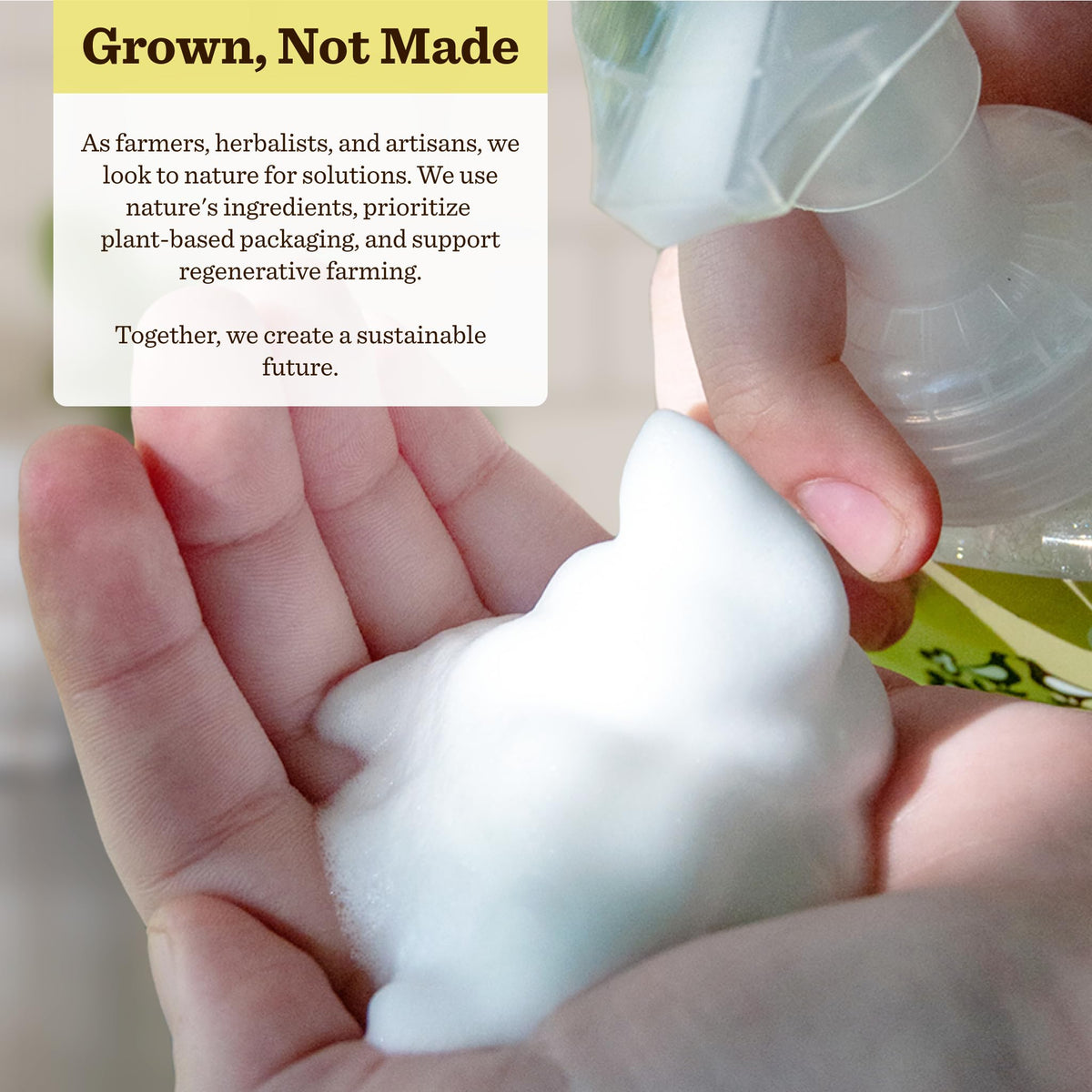 Moon Valley Organics foamy texture on a hand demonstrating gentle moisturizing benefit