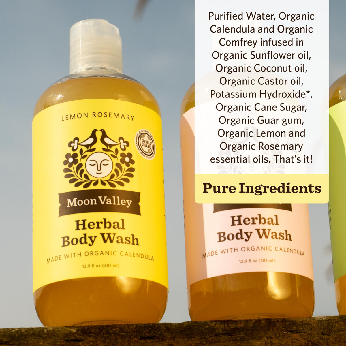 Moon Valley Organics foamy lather on hand demonstrating moisturizing texture and gentle cleanse