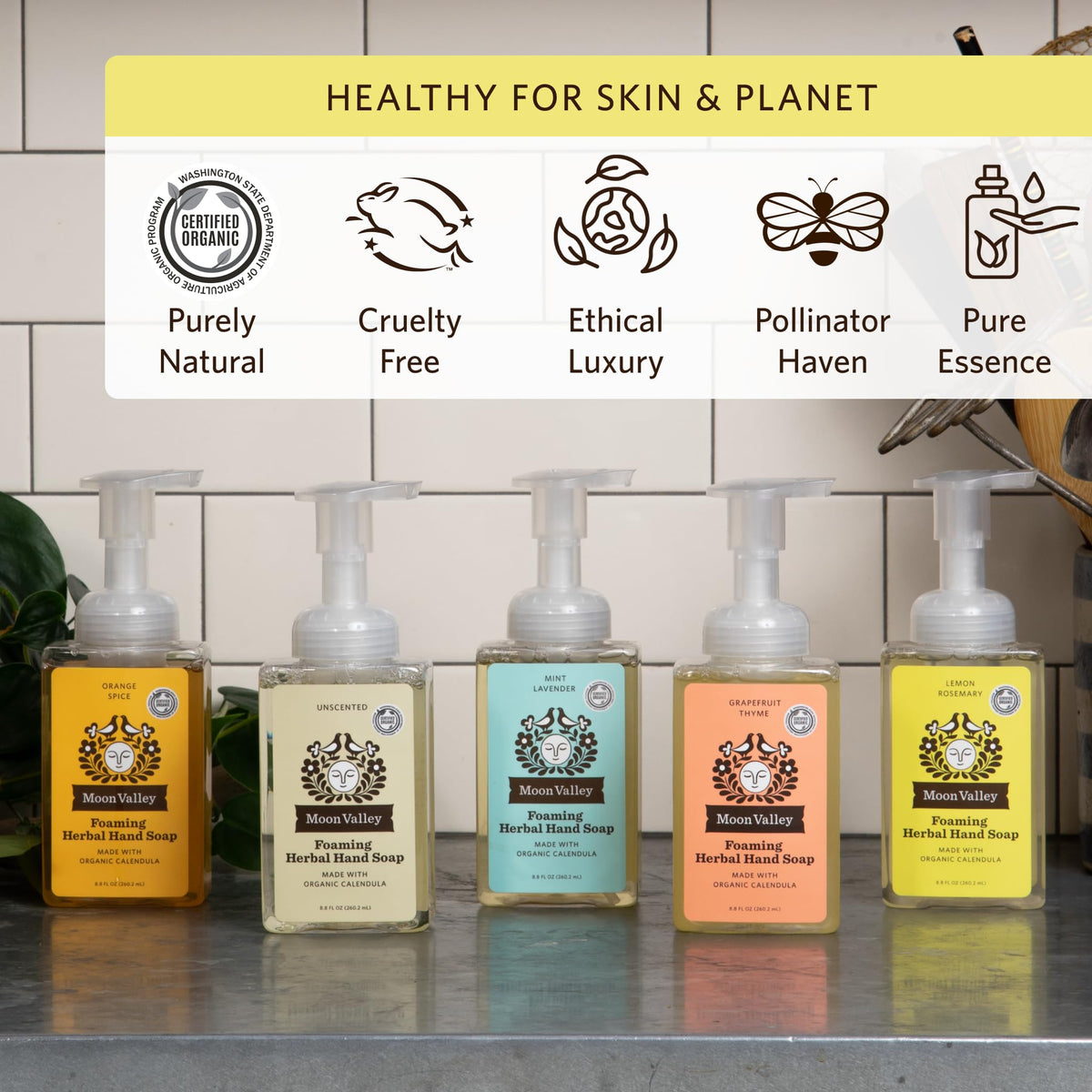 Moon Valley Organics two-pack staged on a kitchen sink for everyday freshness benefit