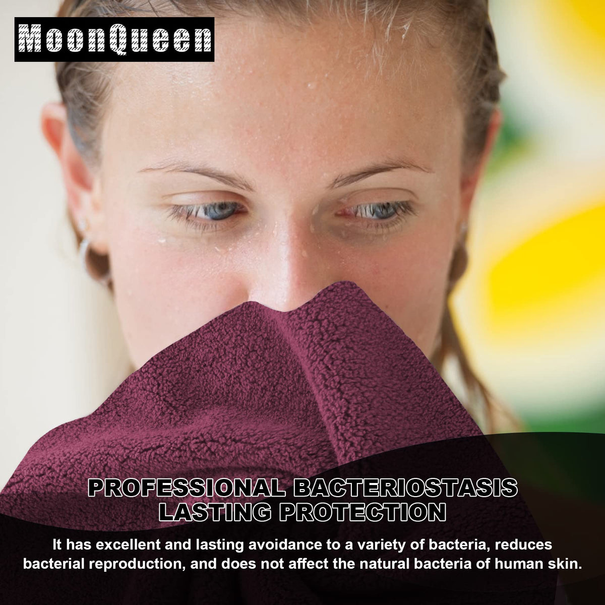MOONQUEEN stacked burgundy cloths on bath counter showing coordinated storage benefit