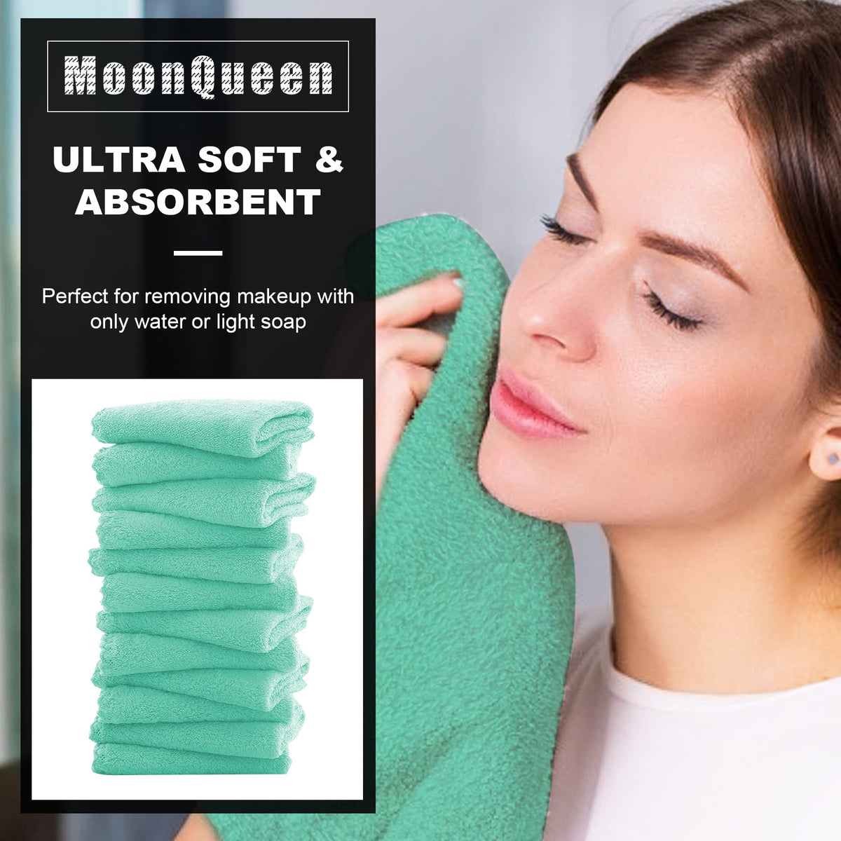 MOONQUEEN microfiber close-up texture showing soft fibers for gentle cleansing