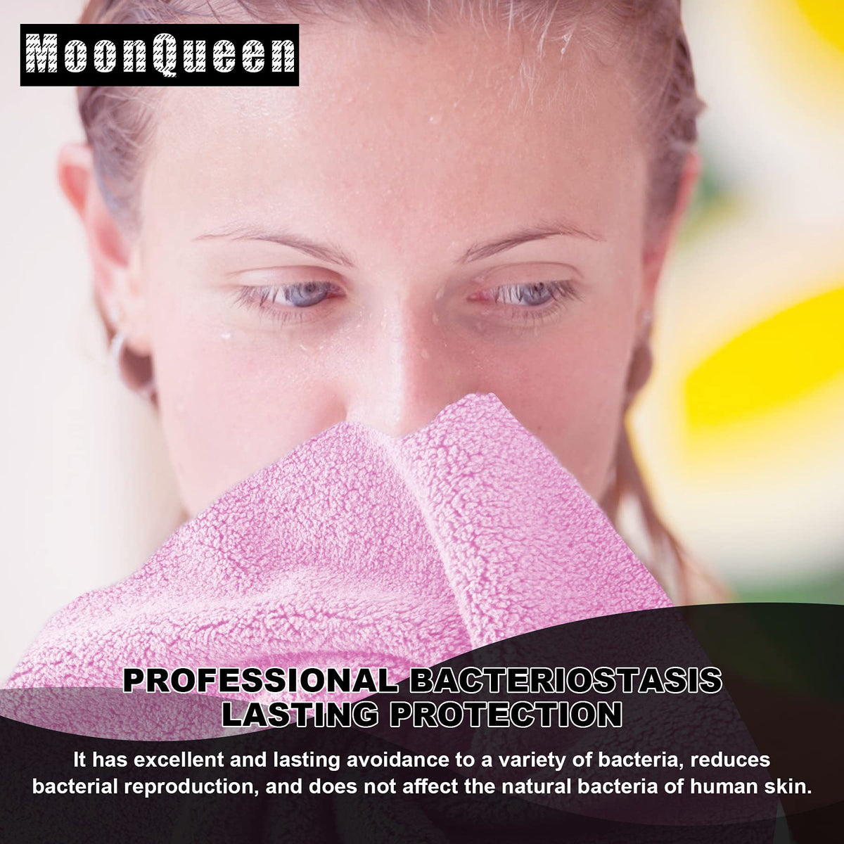 MOONQUEEN washcloth hanging to dry illustrating fast-dry, odor-reducing benefit