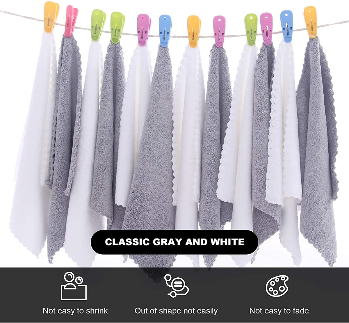 MOONQUEEN neatly stacked white and grey towels showing organized storage benefit