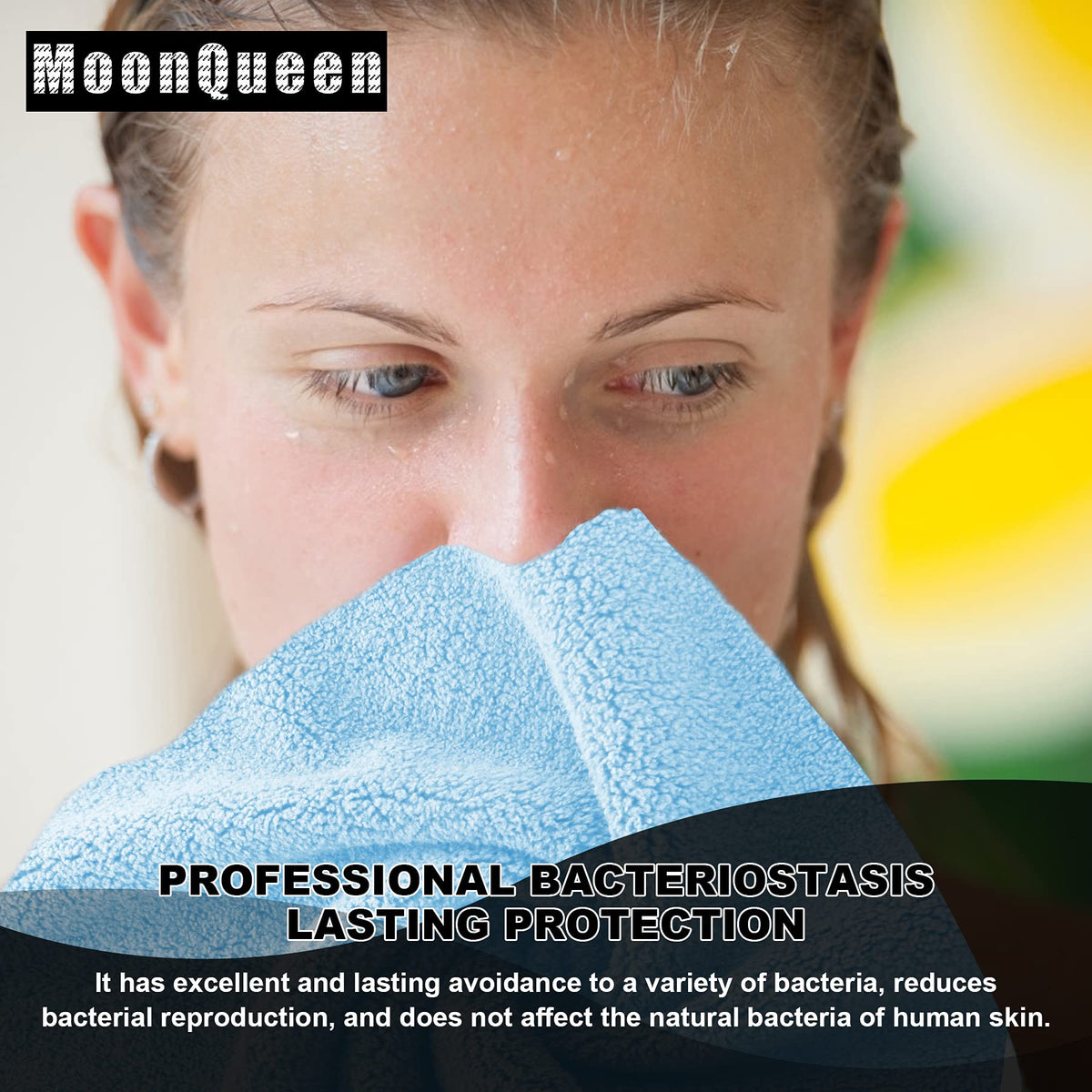 MOONQUEEN washcloth removing makeup to demonstrate effective makeup-lift benefit