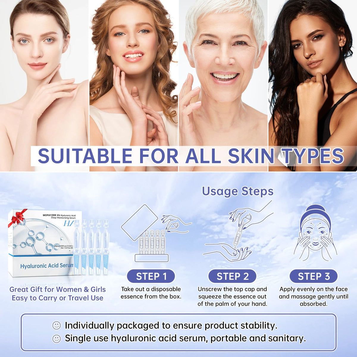 mopayzer label ingredients detail with list of hyaluronic acid and supportive extracts