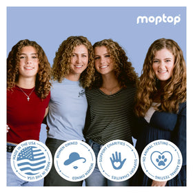 Before and after using MopTop showing reduced frizz and shine