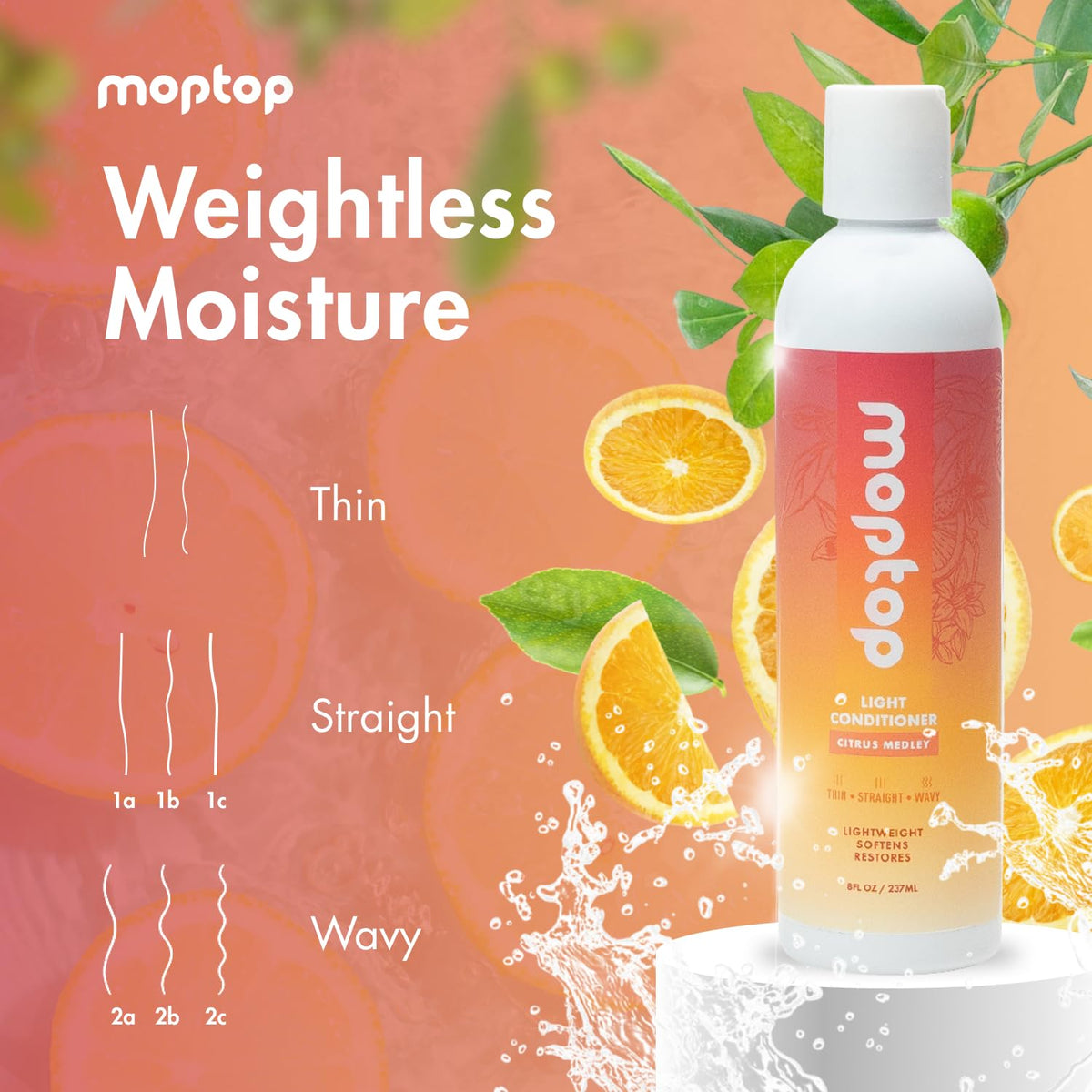 MopTop conditioner pouring to display consistency and gentle moisturizing benefit