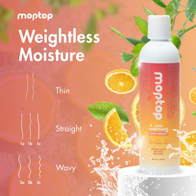 MopTop conditioner pouring to display consistency and gentle moisturizing benefit
