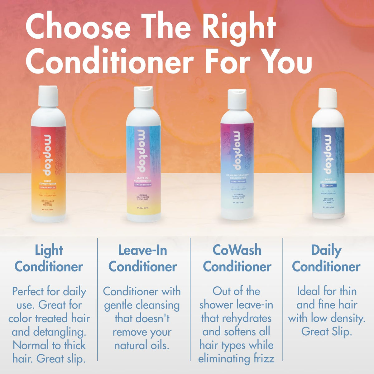 MopTop 8oz bottle next to ruler for accurate size and travel-friendly benefit