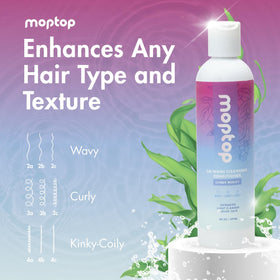 MopTop application on wet curly hair demonstrating gentle cleanse and detangling benefit