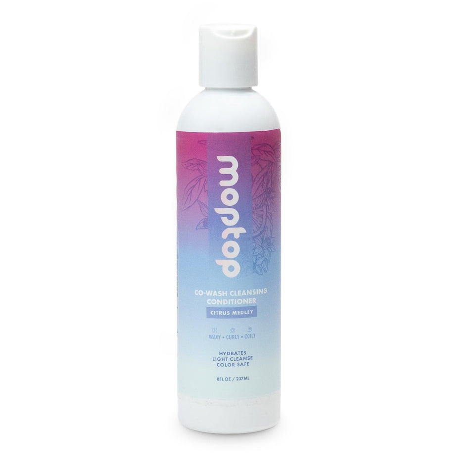 MopTop front packaging showing 8oz citrus co-wash and clean branding benefit