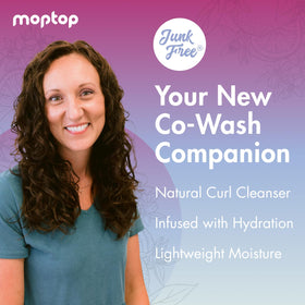 MopTop texture pump close-up showing creamy gel consistency and moisturize benefit