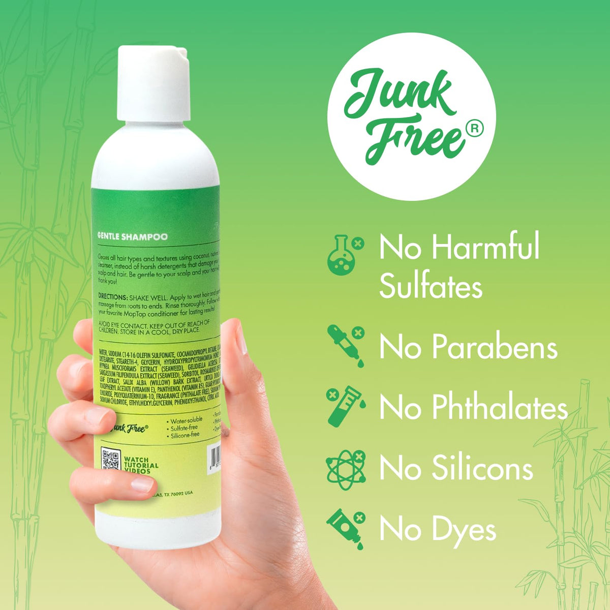 MopTop ingredient label close-up showing natural botanicals and clean formulation