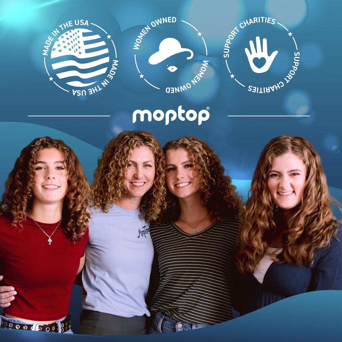 MopTop bottle on bathroom shelf styled to show salon-quality at home