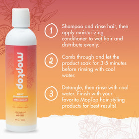 MopTop lifestyle image of woman with styled hair showing softness and defined shine