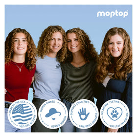 MopTop product on bath shelf in lifestyle setting showing curated self-care benefit