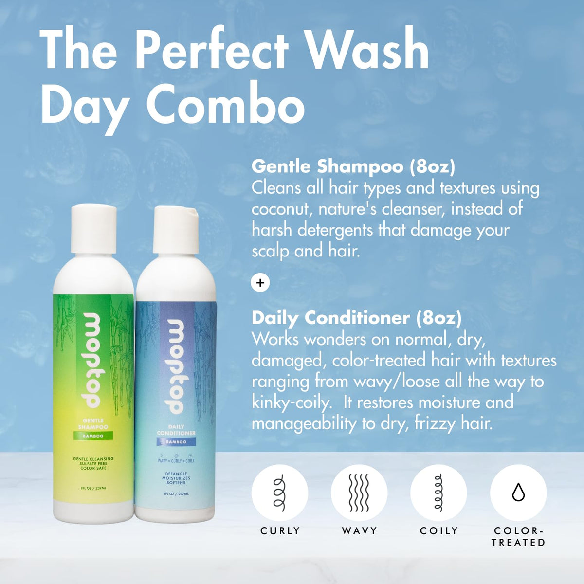 MopTop shampoo lather close-up demonstrating gentle coconut cleansing benefit