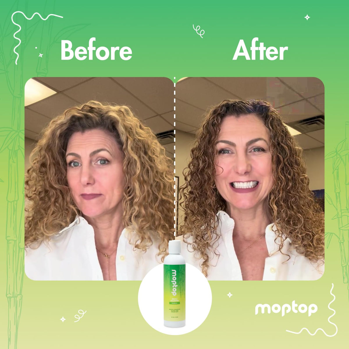 MopTop shampoo being applied in shower showcasing effective everyday use