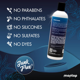 MopTop 32oz bottle next to hand showing true salon-size volume