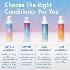 MopTop spraying onto wet hair illustrating even distribution and detangling aid