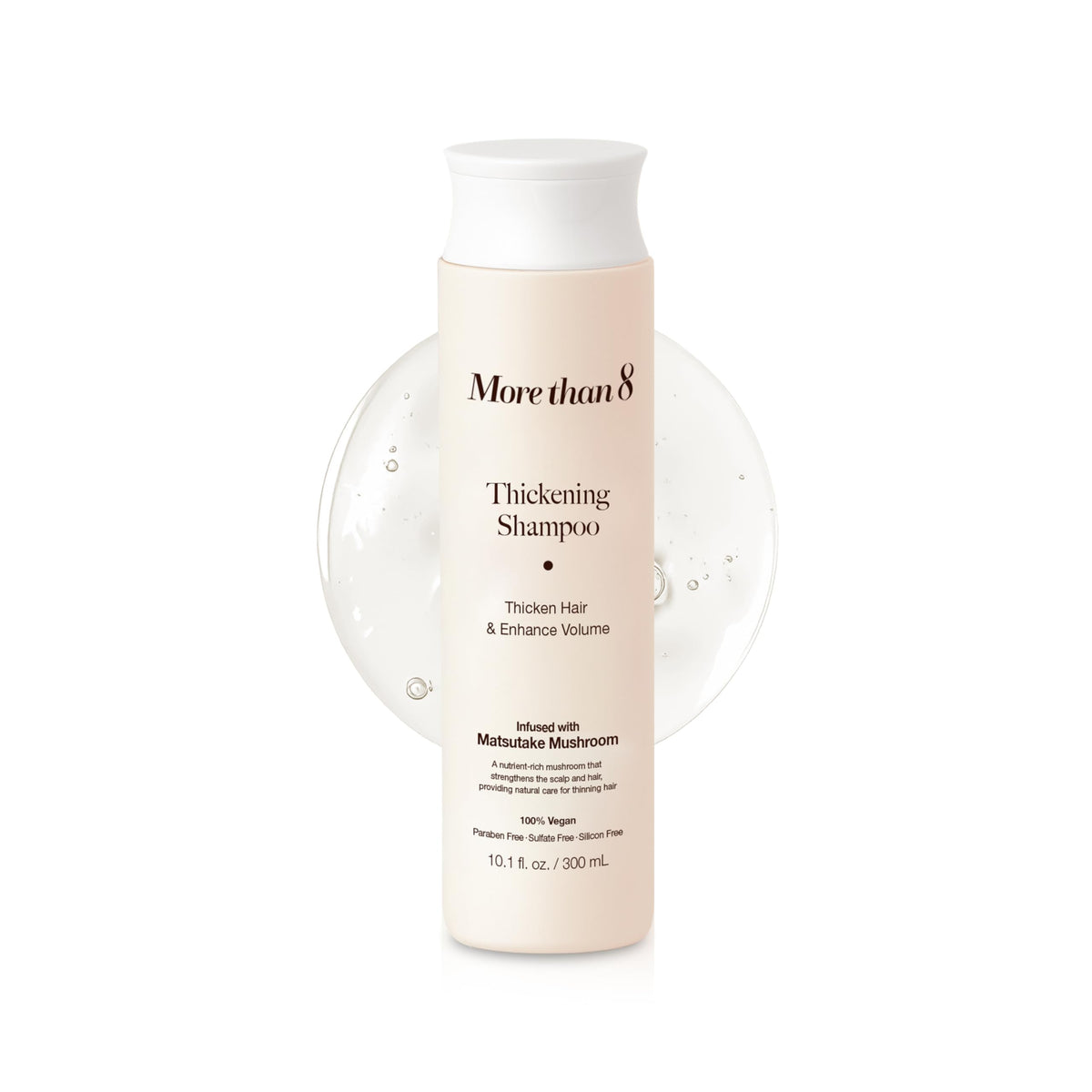 Morethan8 front bottle showing product branding and capacity benefit