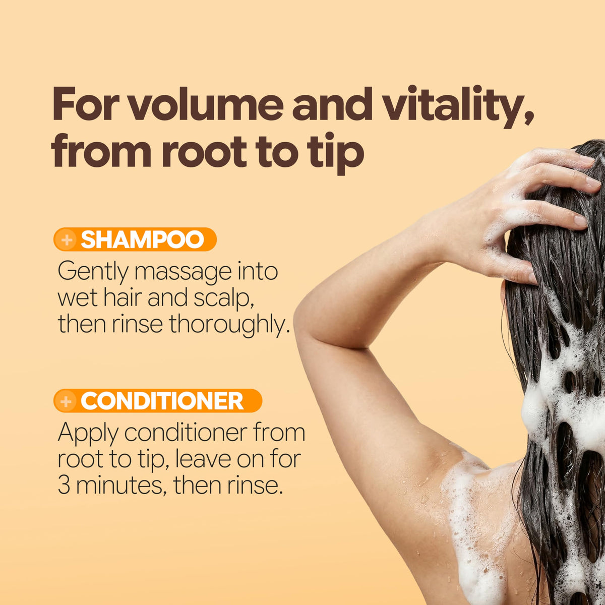 Morethan8 rich lather on hair demonstrating volumizing and cleansing benefit