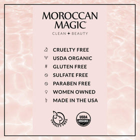 Moroccan Magic ingredient label closeup with argan oil for trusted purity