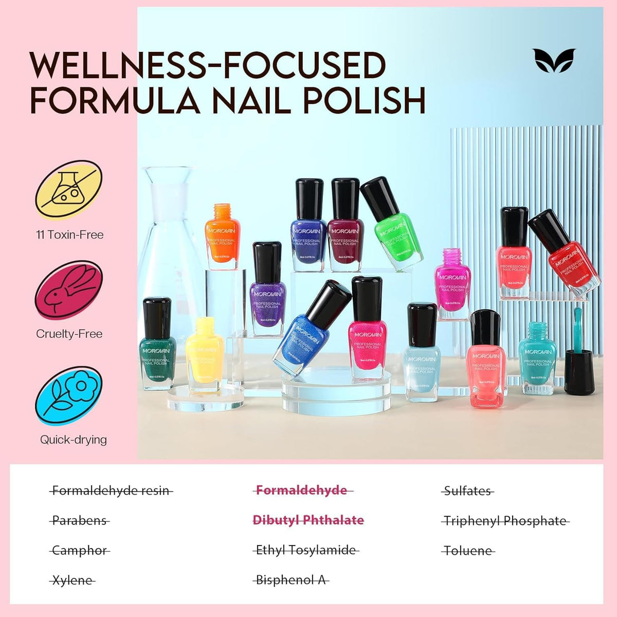 Morovan flatlay of all 15 shades displaying color variety for styling