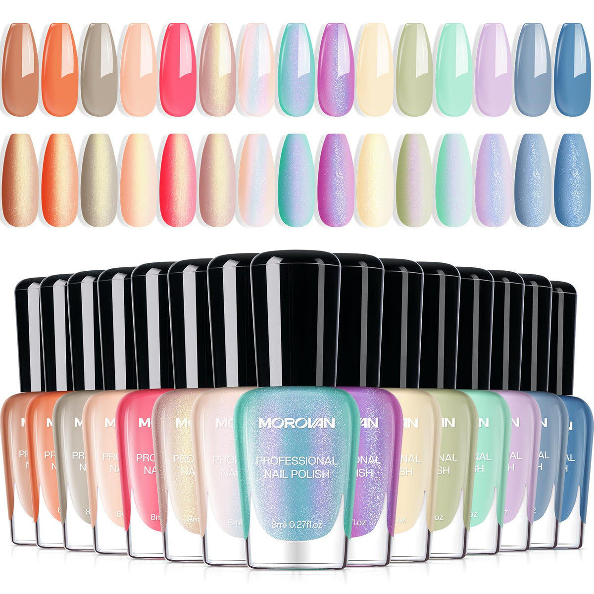 Morovan front packaging showing all 13 mini nail polish bottles and colorful box, gift-ready
