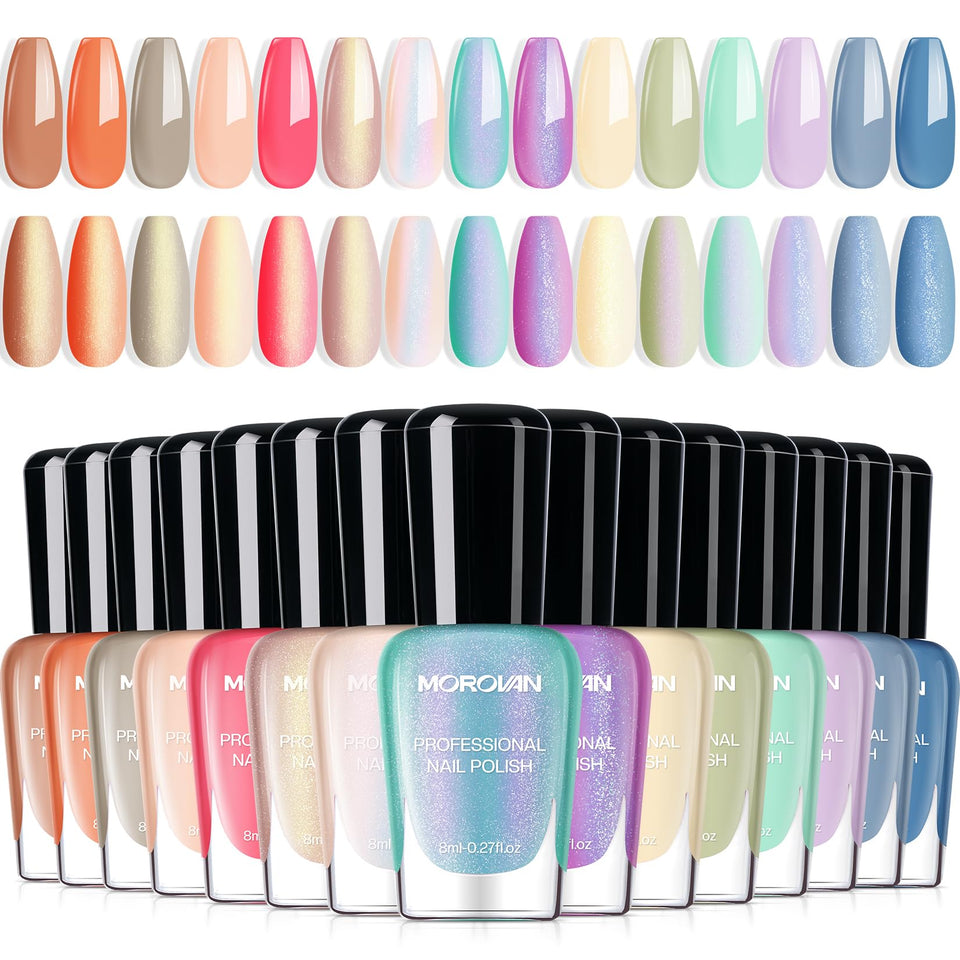 Morovan front packaging showing all 13 mini nail polish bottles and colorful box, gift-ready