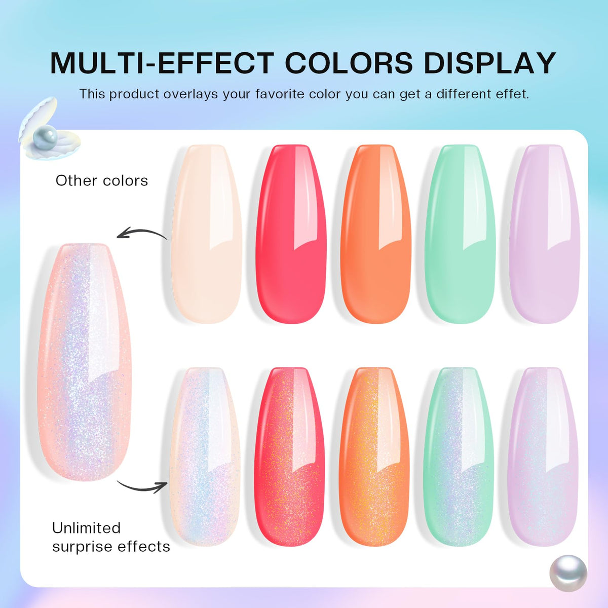 Morovan painted hand wearing mint-blue pearl polish, showcasing glossy salon-like results