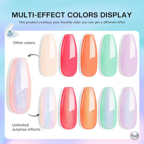 Morovan painted hand wearing mint-blue pearl polish, showcasing glossy salon-like results