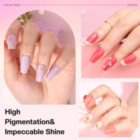 Morovan painted nails in use at an evening event showcasing glossy finish