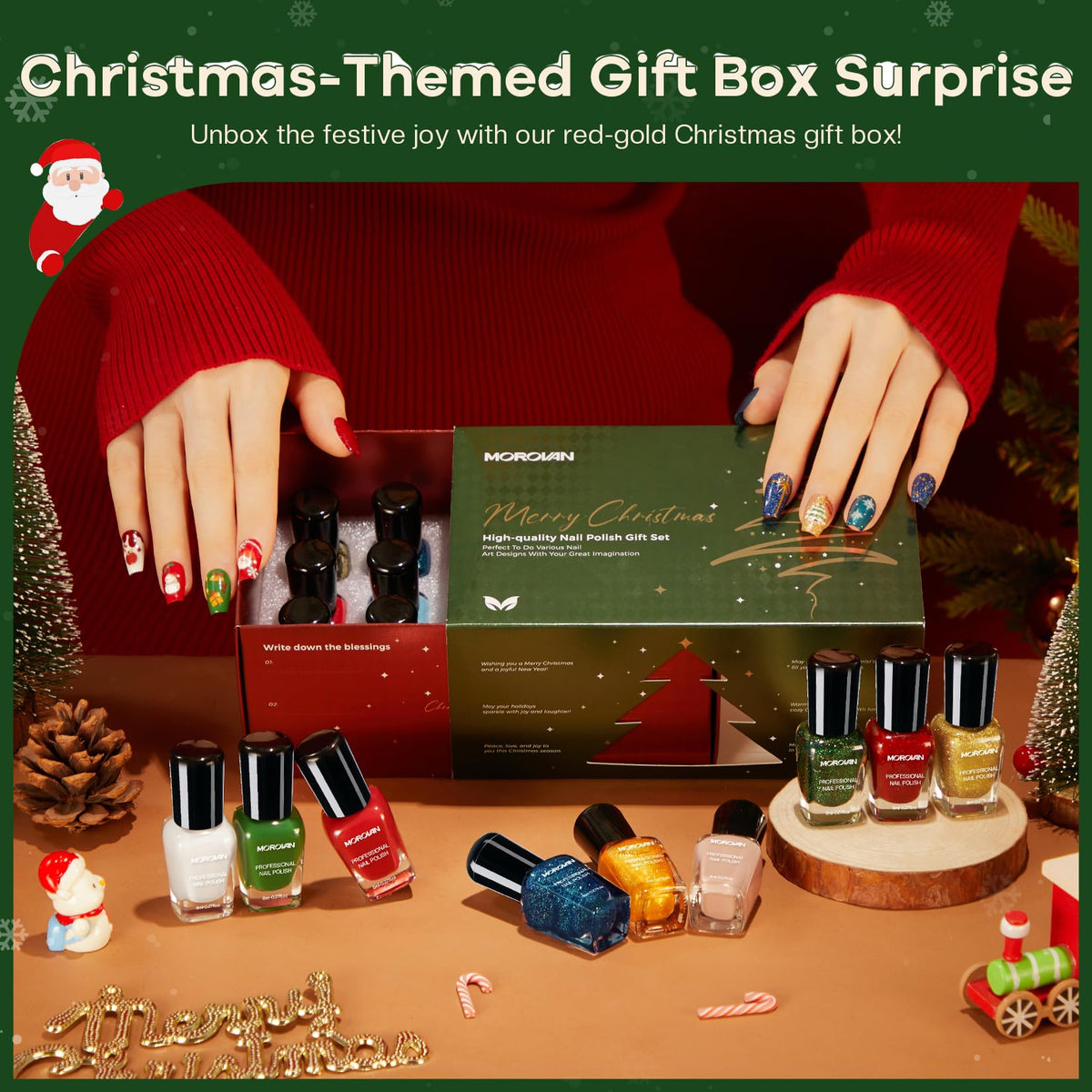 Morovan open bottles displaying 15 vibrant colors for varied festive looks
