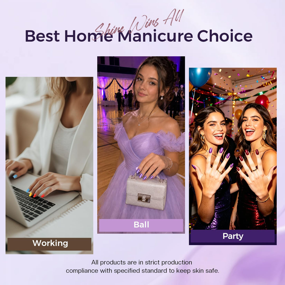 Morovan lifestyle shot with prom dress showing coordinated manicure look