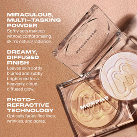 MORPHE powder swatch on skin showing sheer luminous coverage and natural radiance