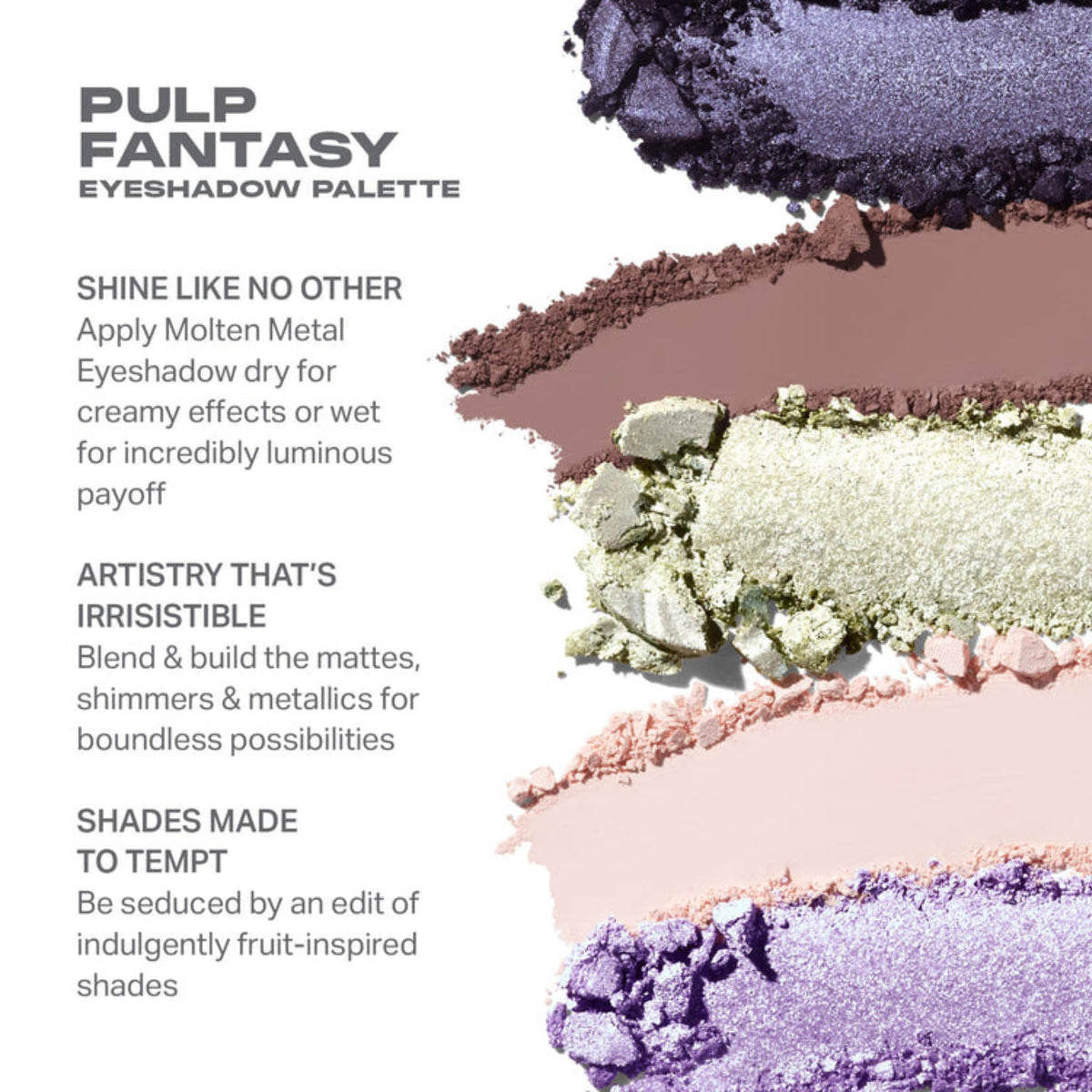 MORPHE molten metal shadow texture close-up showing reflective shine and payoff benefit