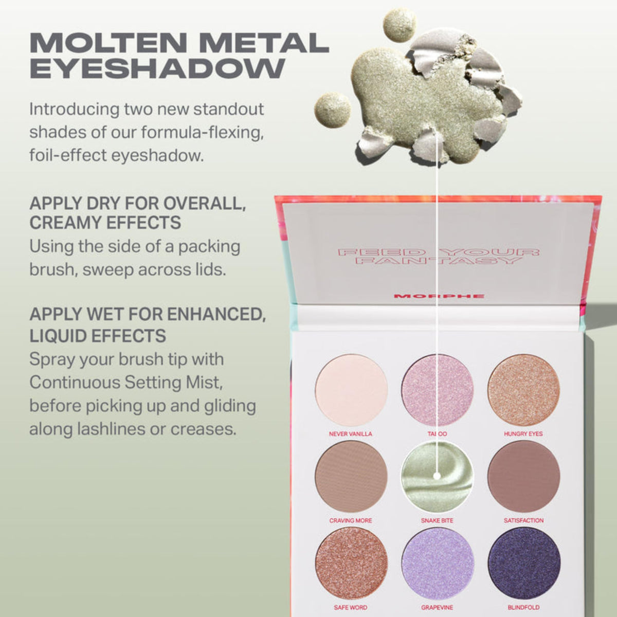 MORPHE swatches across arm violet taupe brown showing color range and blending ease benefit