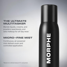 MORPHE fine mist texture captured mid-air demonstrating micro-fine coverage benefit