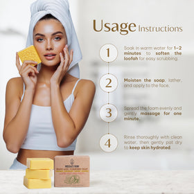MOSSAI'S BUW rich lather on natural loofah for exfoliating benefit