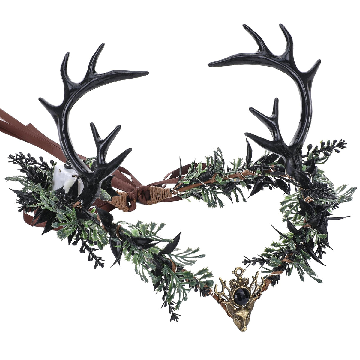 MOSTORY front view of black antler crown showing bold silhouette and dramatic effect