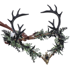 MOSTORY front view of black antler crown showing bold silhouette and dramatic effect