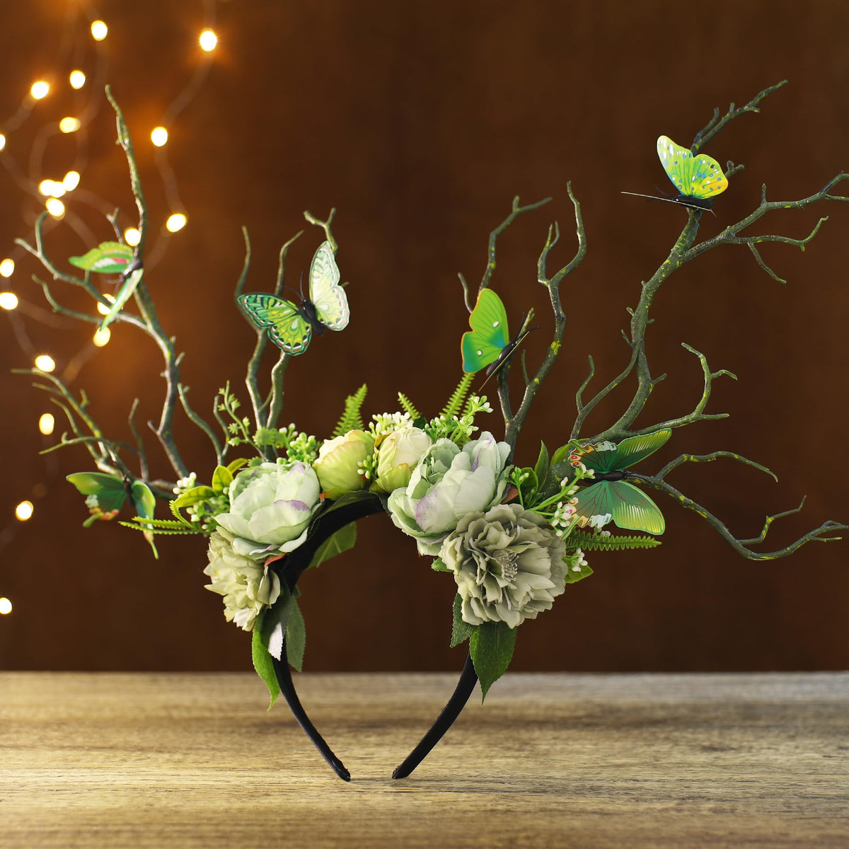 MOSTORY lifestyle forest photoshoot displaying headband in natural fairy-tale setting