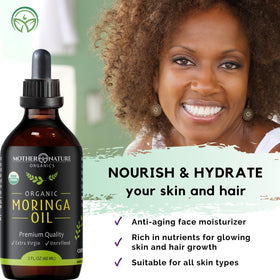 Mother Nature Organics 2oz bottle next to common items for size clarity