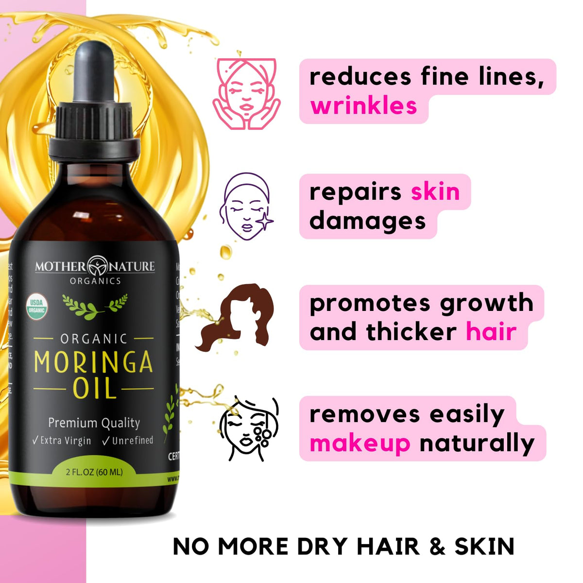 Mother Nature Organics facial application showing rapid absorption and glow