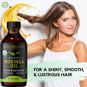 Mother Nature Organics moringa oil used as hair serum to smooth frizz and boost shine