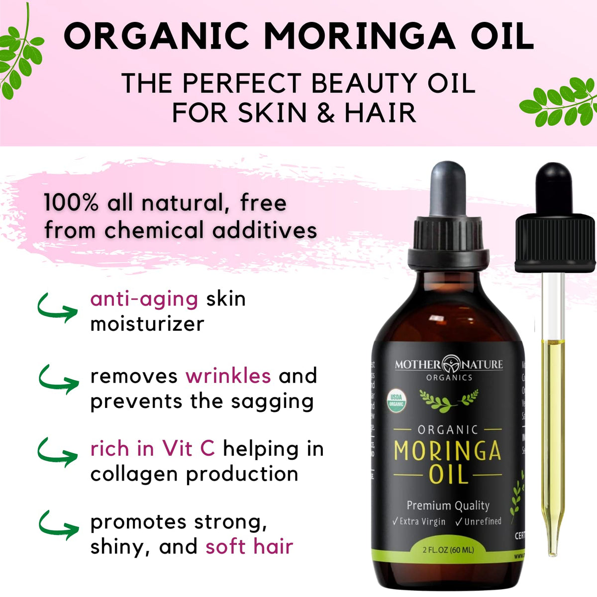 Mother Nature Organics bottle staged in bathroom for daily skincare routine