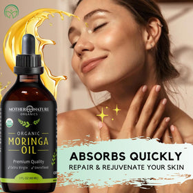 Mother Nature Organics moringa oil drops texture demonstrating lightweight absorbency